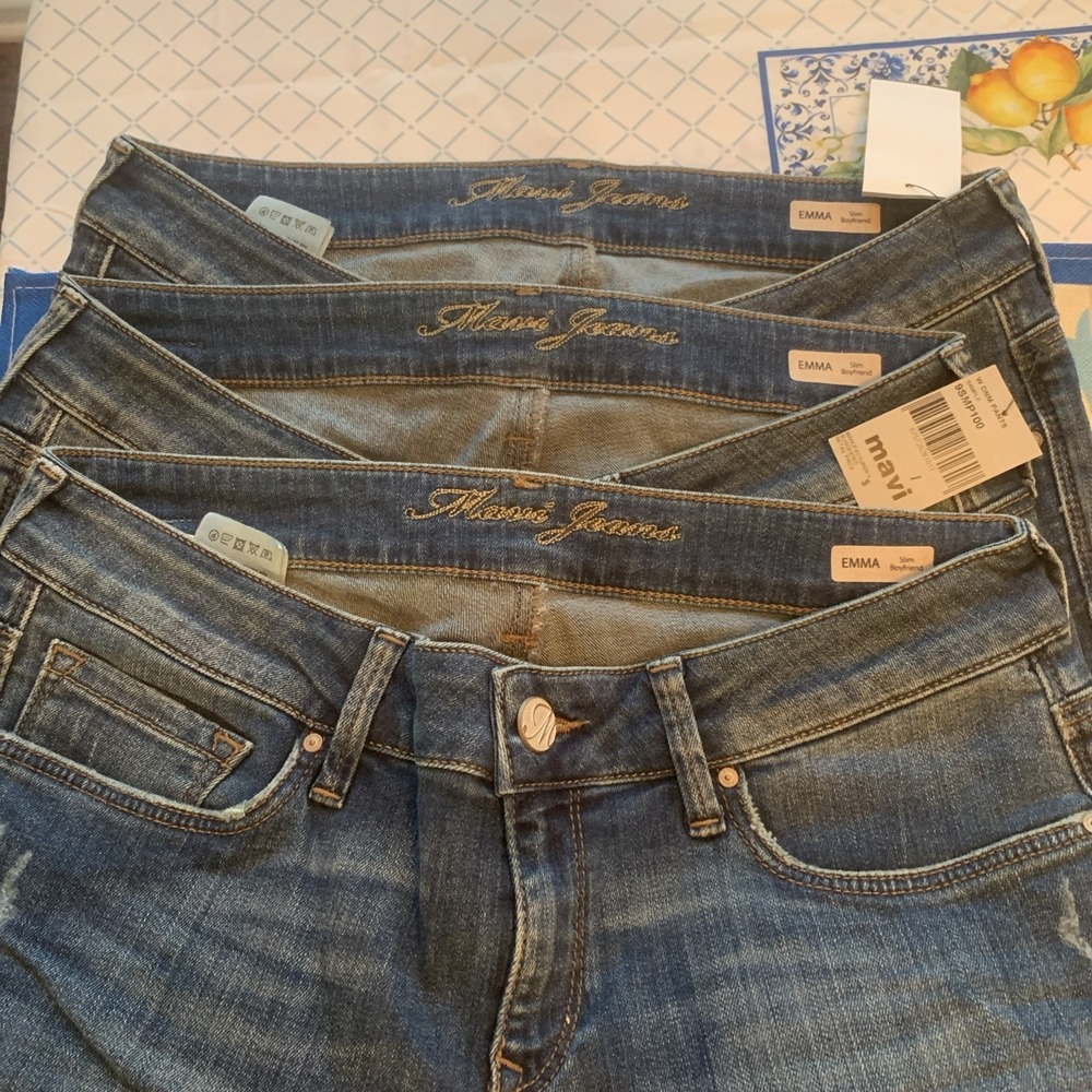 NWT Lot Of 3 Mavi Emma Slim Boyfriend Distressed Blue Jeans 27 x 29
